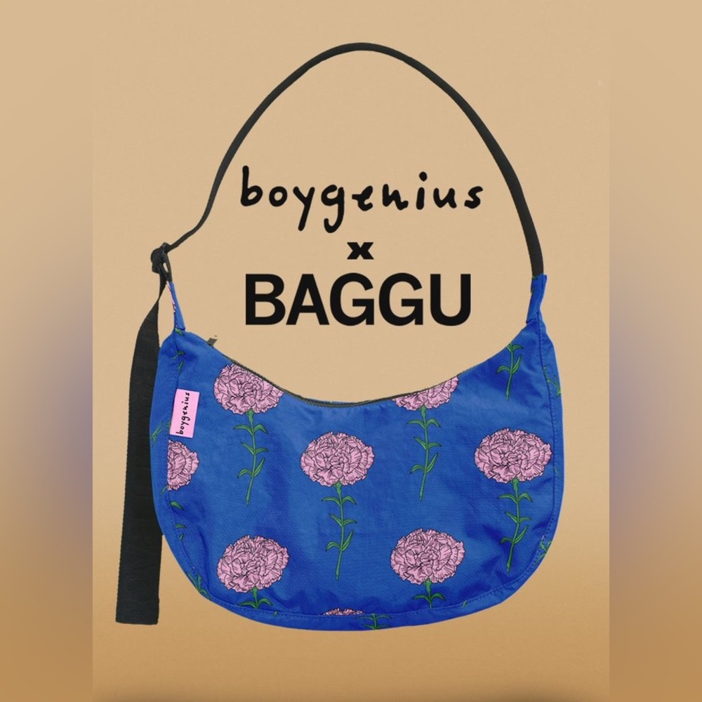 BAGGU Blue and Pink Floral Shoulder Bag